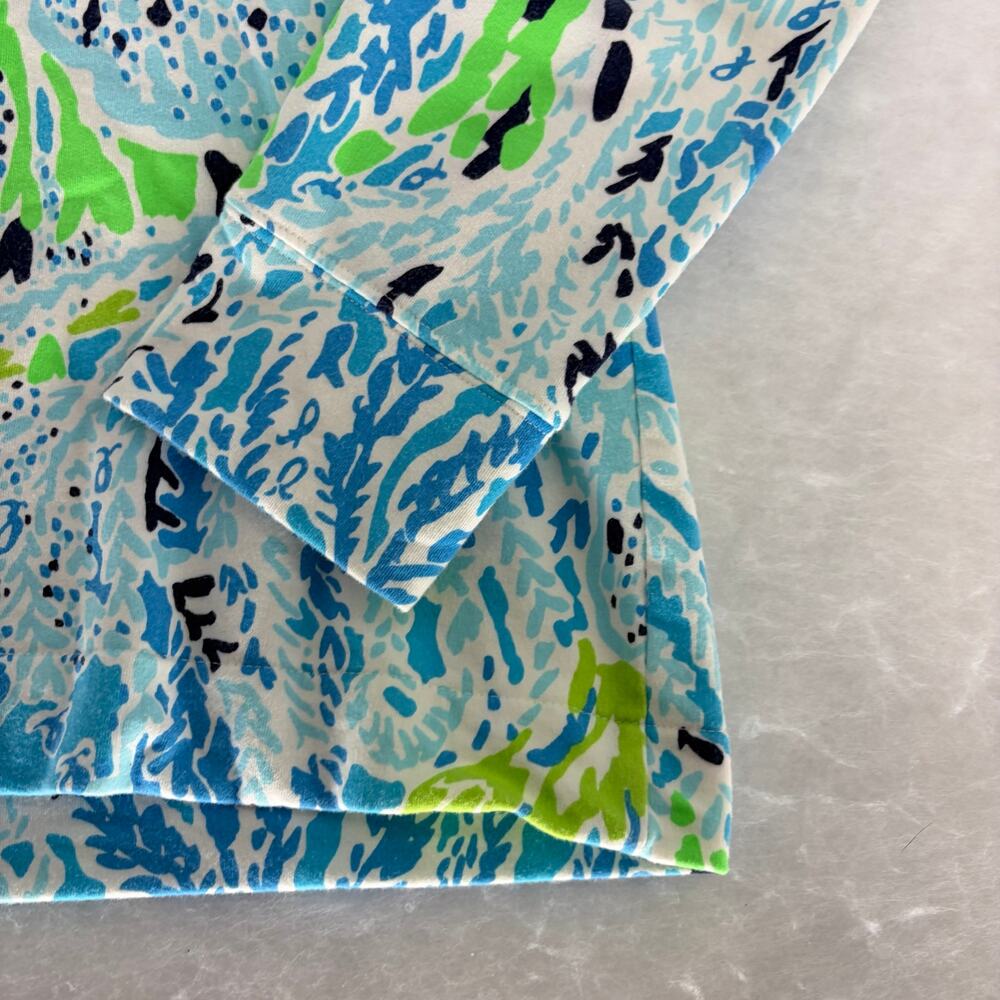 Lilly Pulitzer Half Zip Pullover Top Size M Blue Green Coral Reef Print - Picture 14 of 15
